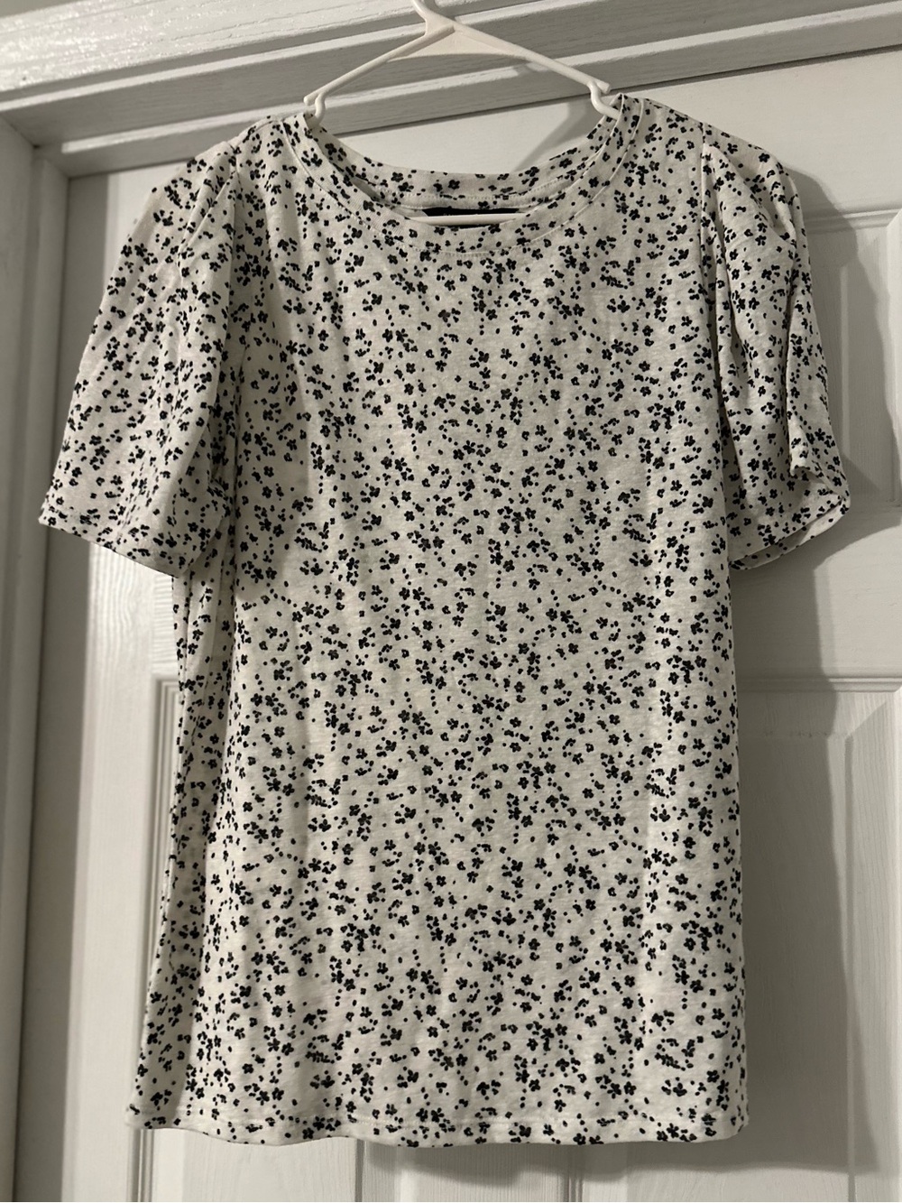 Banana Republic White Top with Black Floral Print